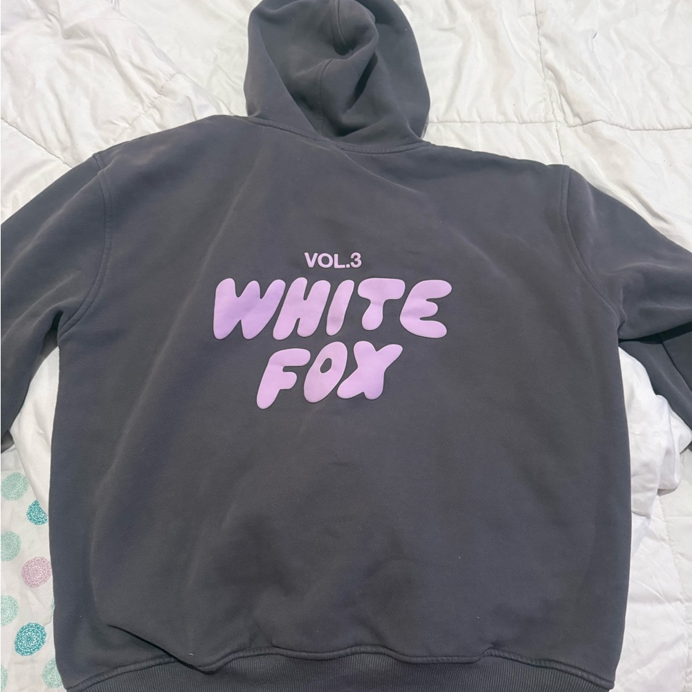 White Fox Boutique Gray Hoodie with Purple Logo